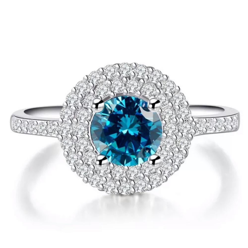 Elegant Women Round Cut Aquamarine 925 Silver Ring